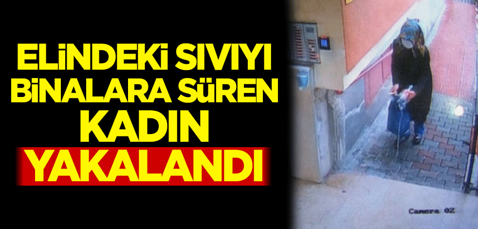 Elindeki sıvıyı binalara süren kadın yakalandı