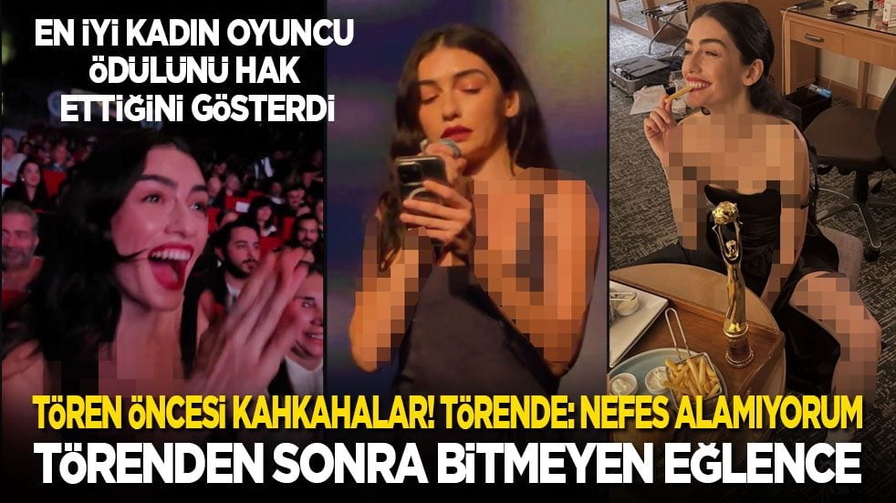 En iyi kadın oyuncu ödülünü hak ettiğini gösterdi: Törenden önce kahkahalar! Törende: Nefes alamıyorum! Tören sonrası bitmeyen eğlence