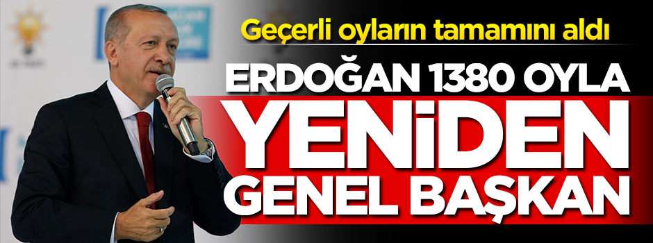 Erdoğan, 1380 oyla yeniden genel başkan seçildi