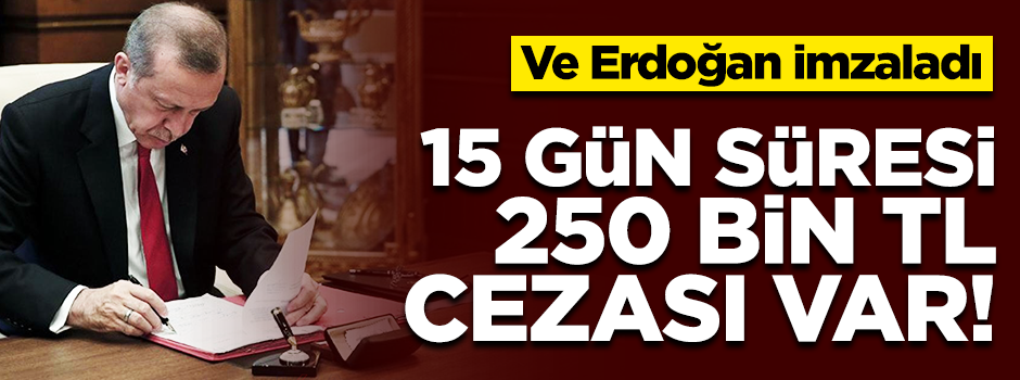 Erdoğan imzaladı! 250 bin TL cezası var