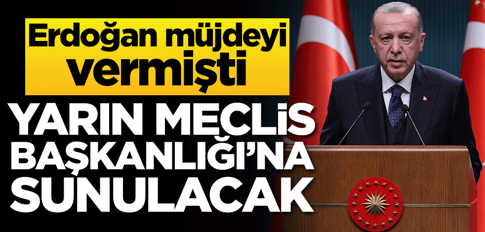 Erdoğan müjdesini vermişti! Yarın Meclis Başkanlığı'na sunulacak