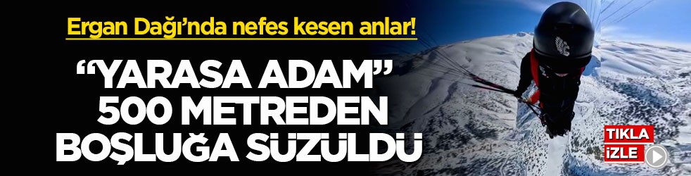 Ergan Dağı’nda nefes kesen anlar! “Yarasa Adam” 500 metreden boşluğa süzüldü