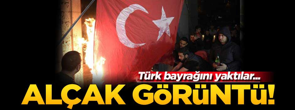 Ermenistan'da alçak görüntü! Türk bayrağını yaktılar