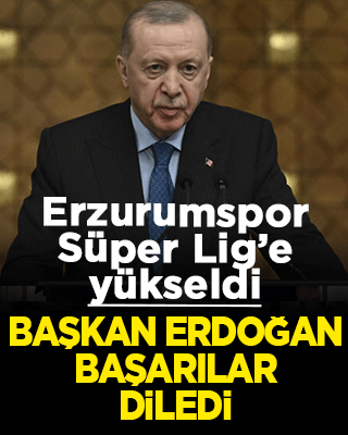 Başkan Erdoğan, Erzurumspor'a başarılar diledi!