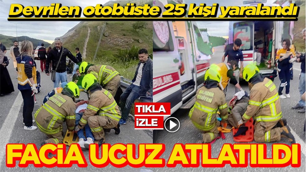 Facia ucuz atlatıldı Yolcu otobüsü devrildi çok sayıda yaralı var