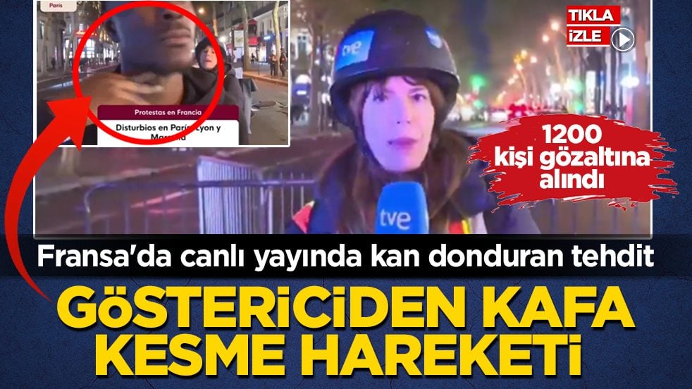Fransa'da canlı yayında kan donduran tehdit! Göstericiden kafa kesme hareketi