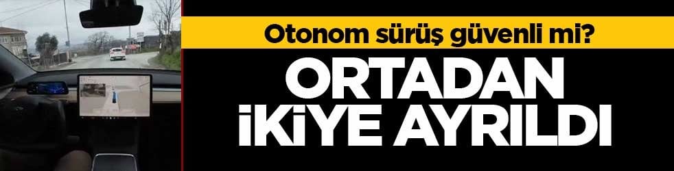FSD açıkken karşı şeride geçen Tesla çarpışmanın ardından ikiye ayrıldı
