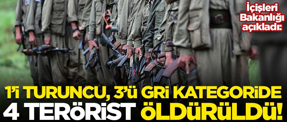 İçişleri Bakanlığı açıkladı! 1’i Turuncu, 3’ü Gri kategoride 4 PKK'lı öldürüldü