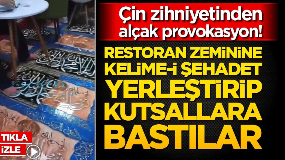 İslam düşmanlığında sınır tanımayan Çin zihniyetinden alçak provokasyon! Restoran zeminine Kelime-i Şehadet yerleştirip kutsallara bastılar!