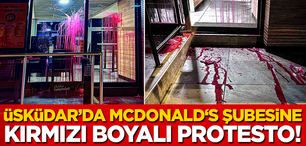 İstanbul Üsküdar'da McDonald's şubesine 'kan temsili' kırmızı boyalı protesto!