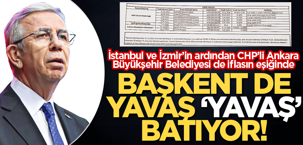 İstanbul ve İzmir’in ardından CHP’li Ankara Büyükşehir Belediyesi de iflasın eşiğinde! Başkent de yavaş ‘Yavaş’ batıyor!