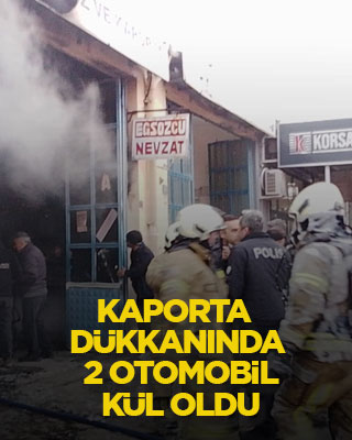 Kaporta dükkanında 2 otomobil kül oldu
