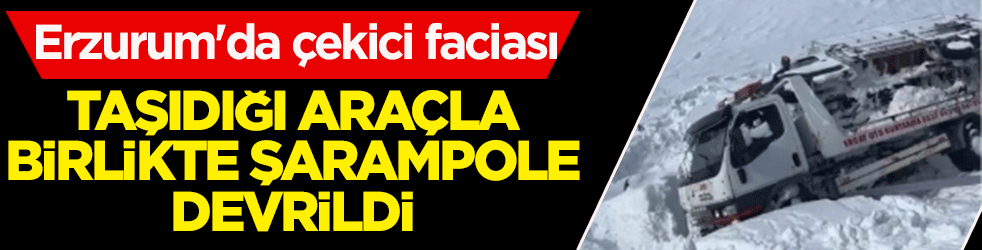 Kar ve buz affetmedi! Karayazı'da çekici dehşeti: Üzerindeki araçla birlikte devrildi