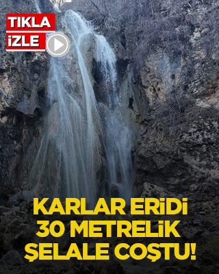 Karlar eridi, 30 metrelik şelale coştu!