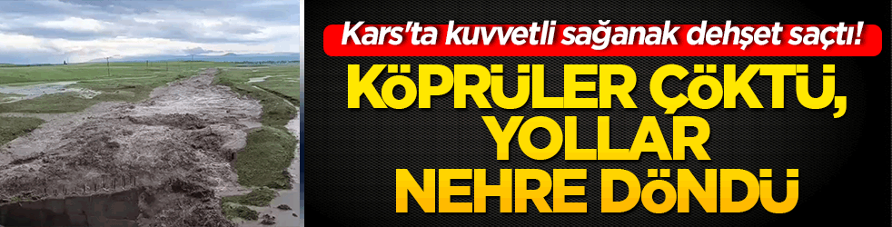 Kars'ta kuvvetli sağanak dehşet saçtı! Köprüler çöktü, yollar nehre döndü!