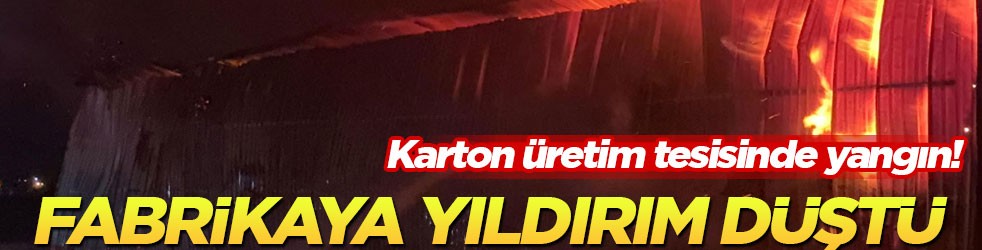 Karton üretim tesisinde yangın! Fabrikaya yıldırım düştü