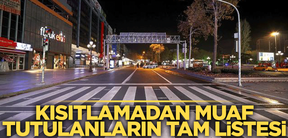 Kısıtlamadan muaf tutulanların listesi