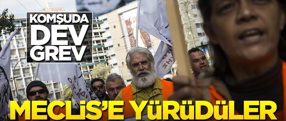 Komşuda dev grev! Meclis binasına yürüdüler