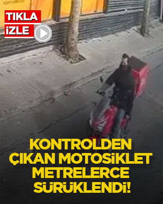 Kontrolden çıkan motosiklet metrelerce sürüklendi!