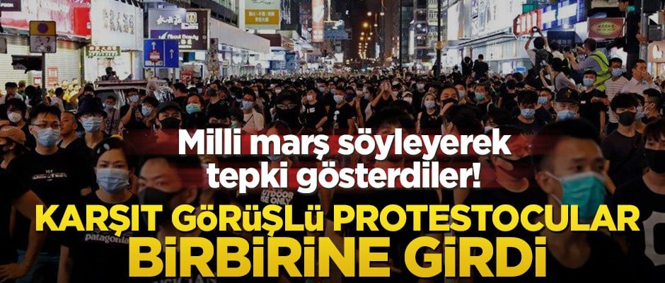 Milli marş söyleyerek tepki gösterdiler! Karşıt görüşlü protestocular birbirine girdi