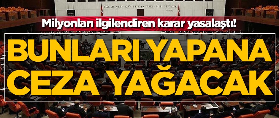 Milyonları ilgilendiren karar yasalaştı! Bunları yapana ceza yağacak