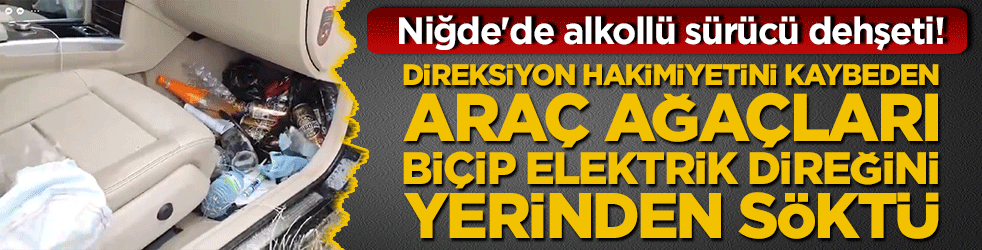 Niğde'de alkollü sürücü dehşeti! Direksiyon hakimiyetini kaybeden araç ağaçları biçip elektrik direğini yerinden söktü