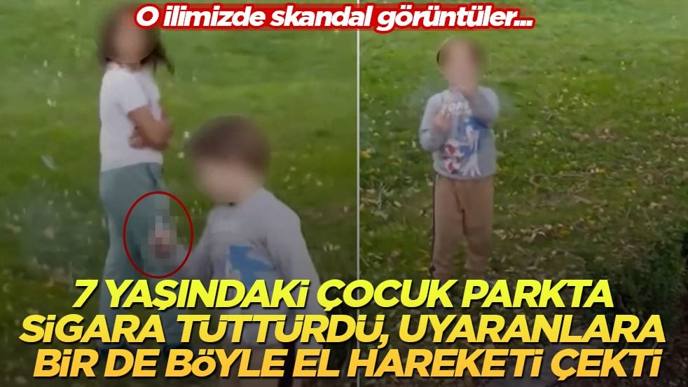 O ilimizde skandal görüntüler... 7 yaşındaki çocuk parkta sigara tüttürdü, uyaranlara bir de böyle el hareketi çekti