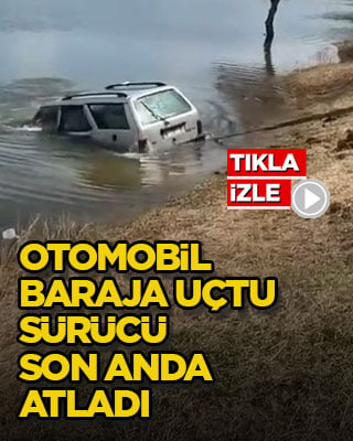 Otomobil baraja uçtu, sürücü son anda atladı