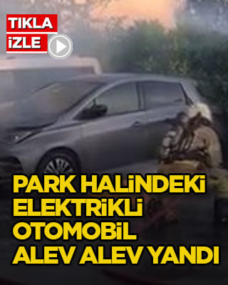 Park halindeki elektrikli otomobil alev alev yandı