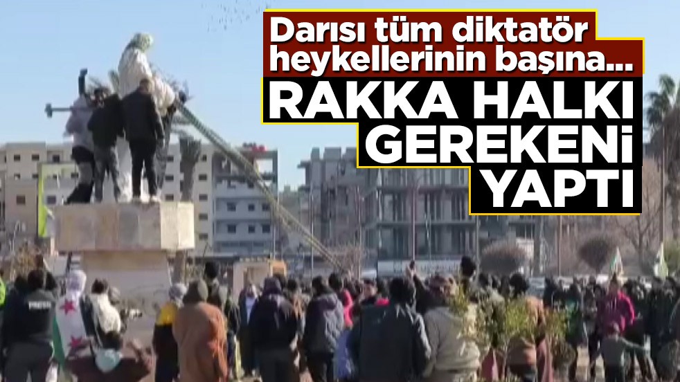 Rakka halkı teröristlerin heykellerini paramparça etti