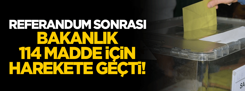 Referandum sonrası Bakanlık harekete geçti! 114 madde...