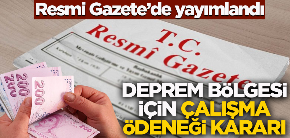 Resmi Gazete'de yayımlandı! Deprem bölgesi için çalışma ödeneği kararı