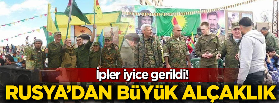 Rus askerleri YPG bayrakları ve Öcalan posteri ile poz verdi