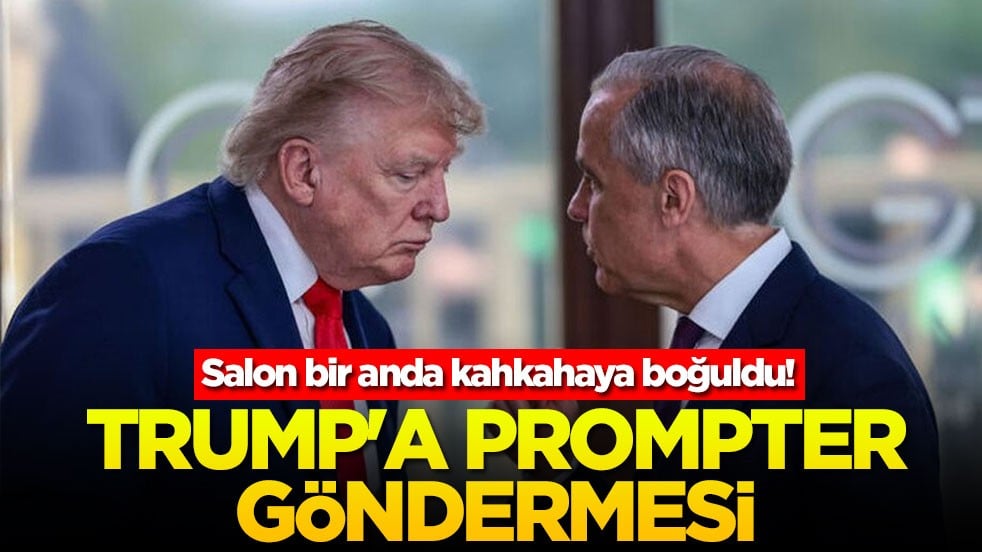 Salon bir anda kahkahaya boğuldu! Trump'a prompter göndermesi