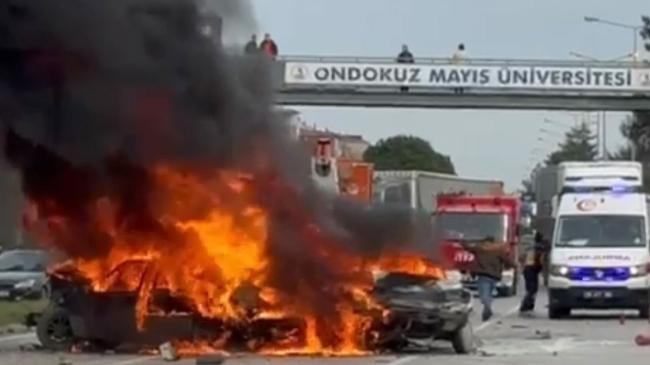 Samsun’da can pazarı: 5 araç birbirine girdi, 3’ü yanarak kül oldu