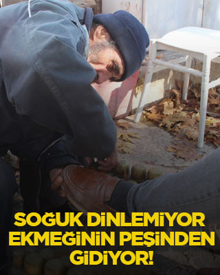 Soğuk dinlemiyor, ekmeğinin peşinden gidiyor!