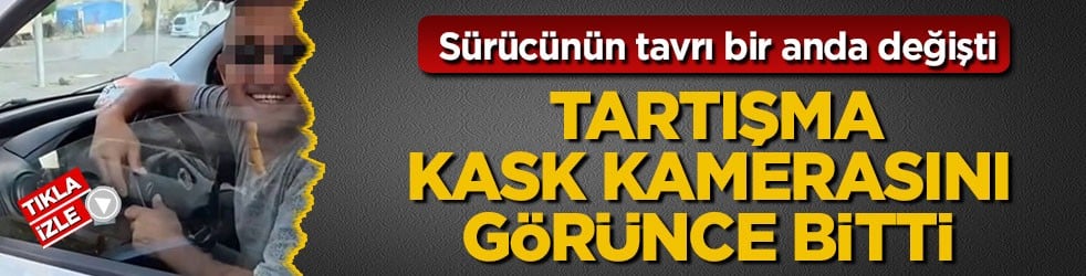 Sürücünün tavrı bir anda değişti! Tartışma kask kamerasını görünce bitti