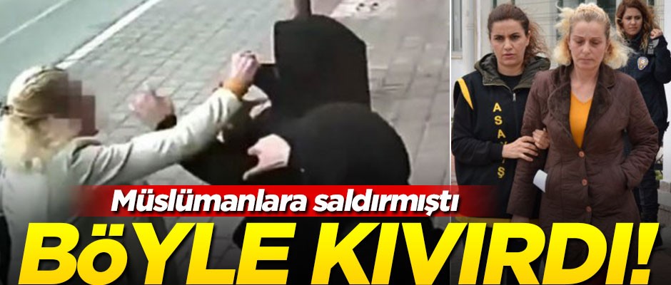 Tesettürlü kadınlara saldıran provokatör kıvırdı!