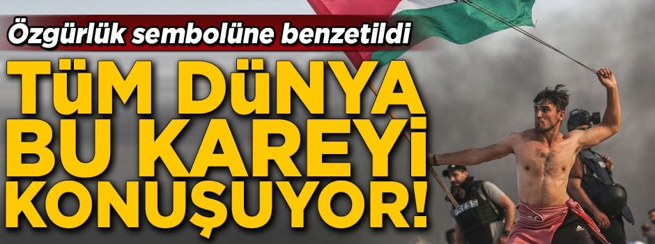 Tüm dünya bu kareyi konuşuyor! Filistinli gencin fotoğrafı 'özgürlük' sembolüne benzetildi