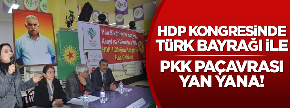 Türk bayrağı ve PKK paçavrasını yan yana astılar!