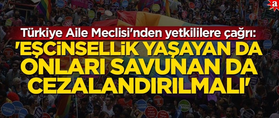 Türkiye Aile Meclisi'nden yetkililere çağrı: Eşcinsellik yaşayan da onları savunan da cezalandırılmalı