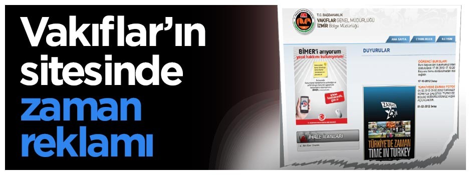 Vakıflar’ın sitesinde Zaman reklamı