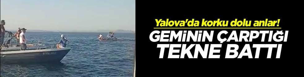 Yalova'da korku dolu anlar! Geminin çarptığı tekne battı
