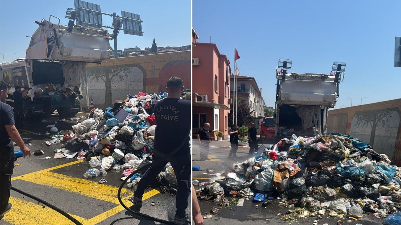 Yangın çıkan çöp kamyonunu itfaiyeye götürüp söndürttü