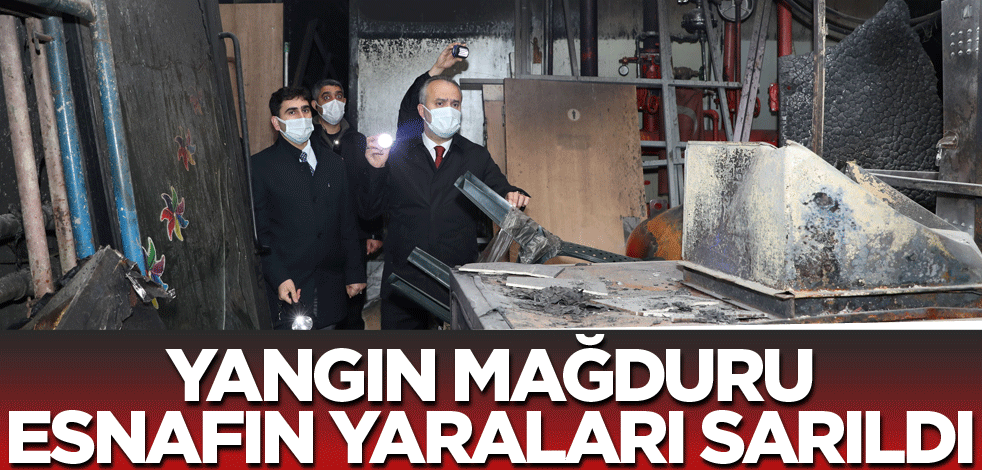 Yangın mağduru esnafın yaraları sarıldı
