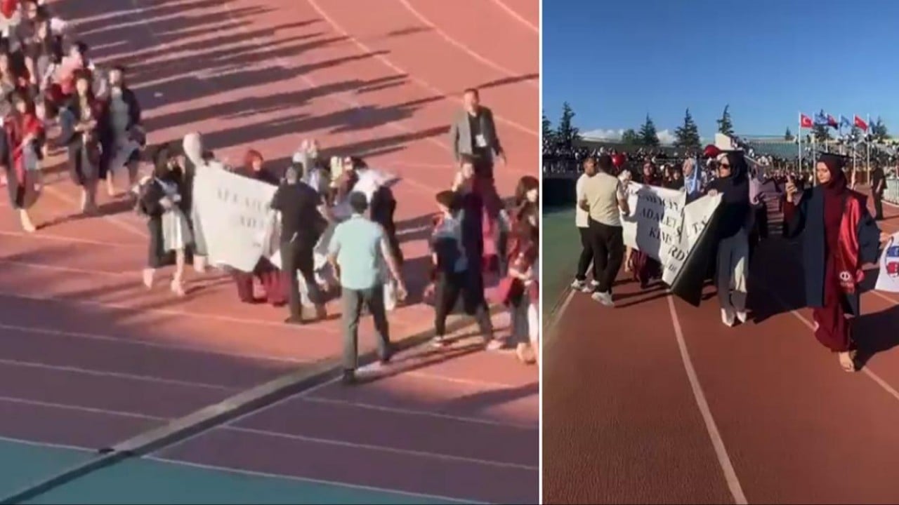 Bir mezuniyet töreninde daha büyük skandal! O üniversitede de ayet yazılı pankarta müdahale ettiler
