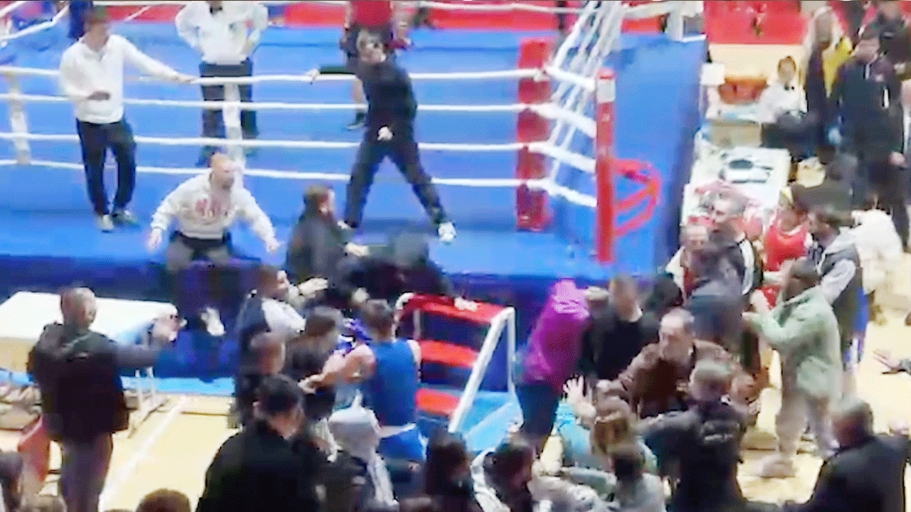 Boks turnuvası karıştı! Kavga ring dışına taştı, herkes birbirine girdi