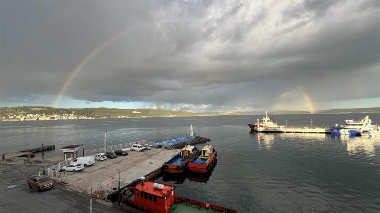 Çanakkale'de çifte gökkuşağı izleyenleri büyüledi