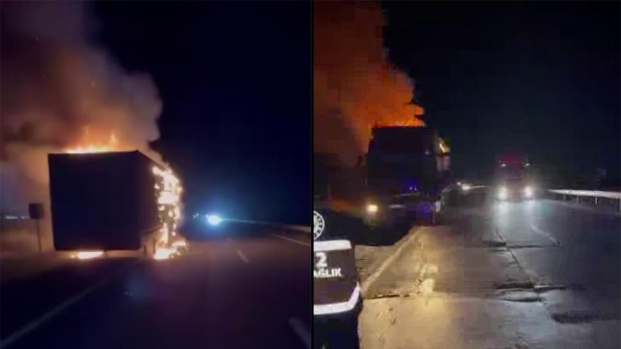Diyarbakı'da seyir halindeki TIR alev alev yanıp küle döndü