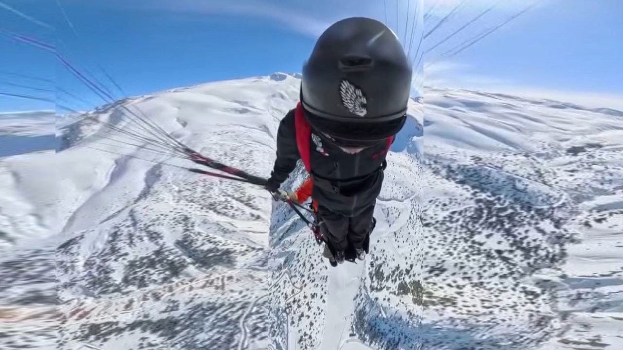 Ergan Dağı’nda nefes kesen anlar! “Yarasa Adam” 500 metreden boşluğa süzüldü